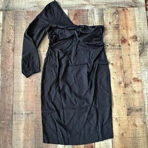 Plus Black Woven One Shoulder Midi Dress Size 16 PrettyLittleThing